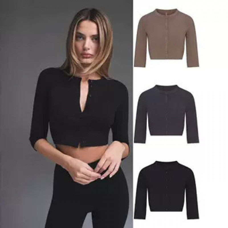 RRZJ Skims New Product SMOOTHLAYERSCROPPEDCARDIGAN  plaid Short Button Cardigan Coat