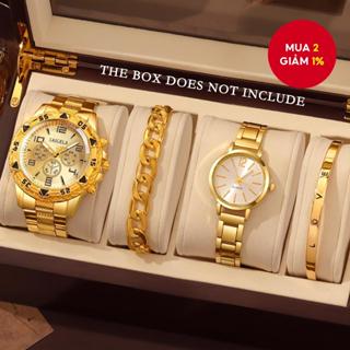 Thời Trang 4 Cái / bộ Đồng Hồ Thạch Anh Cặp Đôi Sang Trọng Nam Kinh Doanh Đồng Hồ Nữ Mặt Số Ả Rập Đồng Hồ Đeo Tay Bộ Vòng Tay (Không Có Hộp)