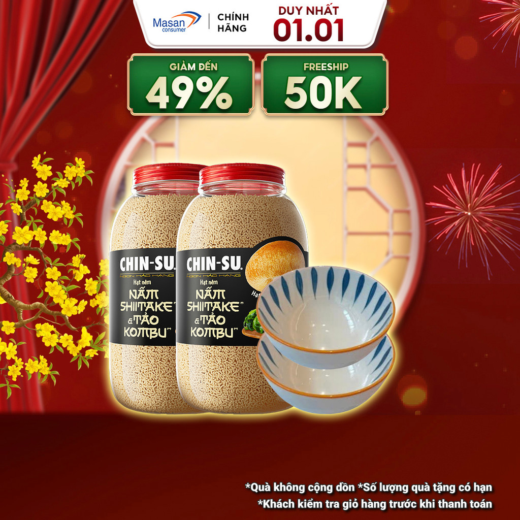   LS  Chọn loại  Combo 2 Hạt nêm CHIN-SU Nấm Shiitake & Tảo Kombu - hũ x 450gr 