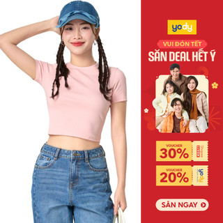  SALE⚡ Áo thun croptop nữ YODY vải rip dáng ôm body WYTS25S107  Áo thun croptop nữ YODY vải rip dáng ôm body WYTS25S107 