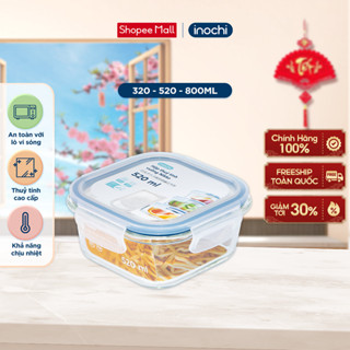  Hộp thuỷ tinh vuông Nikko Inochi 320-520-800ml đựng thực phẩm bảo quản thực phẩm tươi 