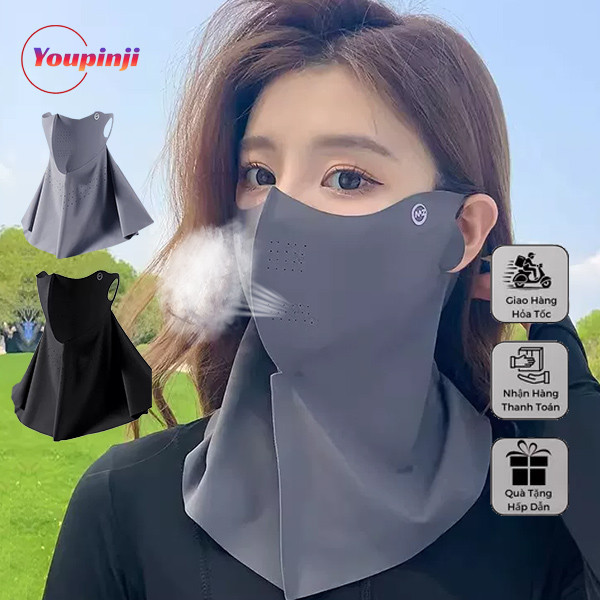 Chống Nắng Ice Silk UPF50 + Khăn Cổ Chống Tia UV Thời Trang Thoáng Khí Chống Bụi Che Nắng Mặt Đi Xe Đạp