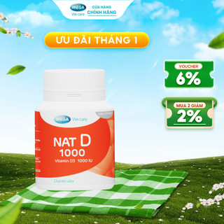  Viên uống tăng cường hấp thu canxi xương chắc khoẻ - Vitamin D3 - NAT D 1000 Mega We Care  60 viên  