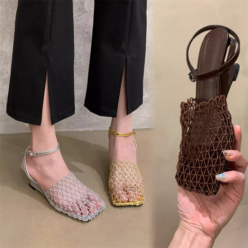 Lưới tình yêu mùa hèNiche Rỗng Nêm Gót Cao Gót Nữ Châu Âu Station Gợi Cảm Lưới Thoáng Khí Hình Heter