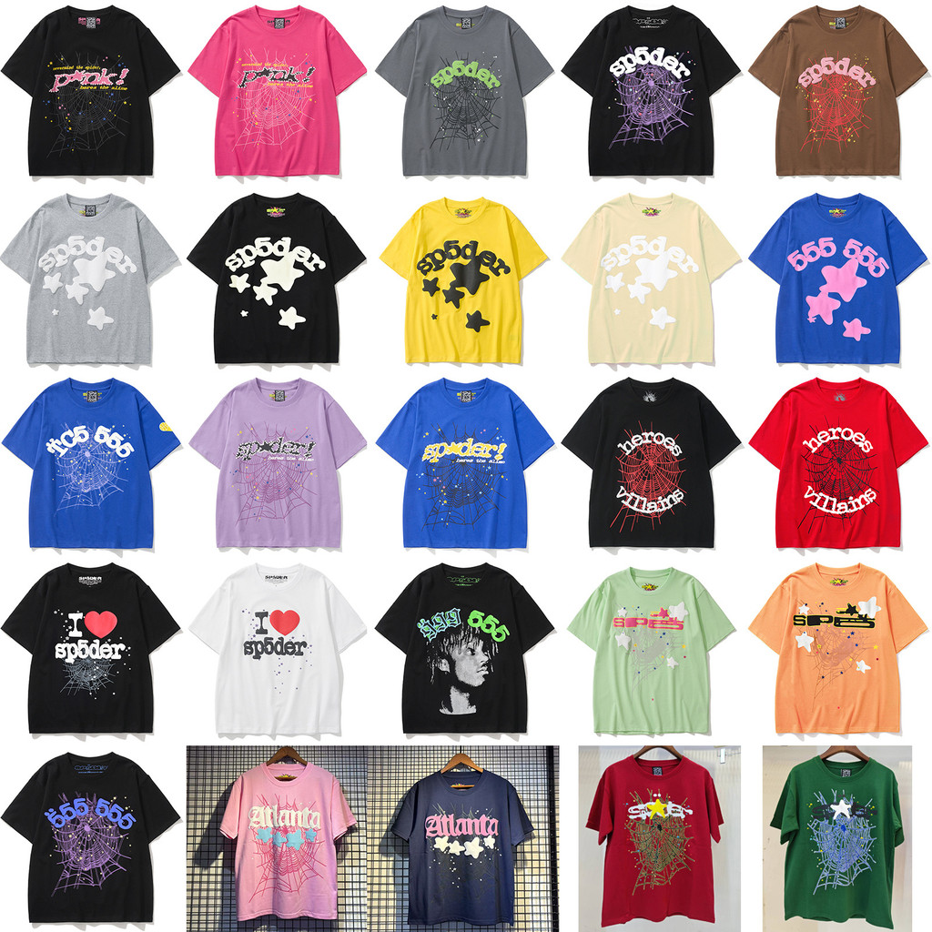 M0EK Sp5der Letter printed casual couple pure cotton short sleeve unisex