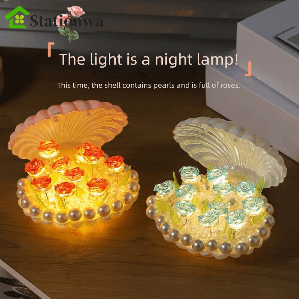 STATIONWA Shell Night Light, Shell Shaped Warm Light Rose Night Light, Night Light Tulip Design Hand