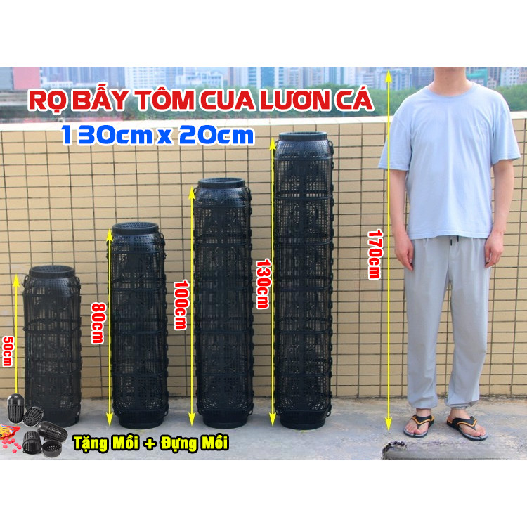 ỐNG BẪY CÁ TRÌNH, TÔM,CUA, LƯƠN CÁ 2 CỬA TO 130cm x 20cm + Tặng Kem Mồi + Hộp Đựng