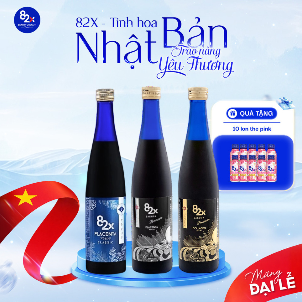 Combo 3 Chai Nước Uống Collagen 82X Bao Gồm PLACENTA CLASSIC + PLACENTA SAKURA + COLLAGEN SAKURA 500