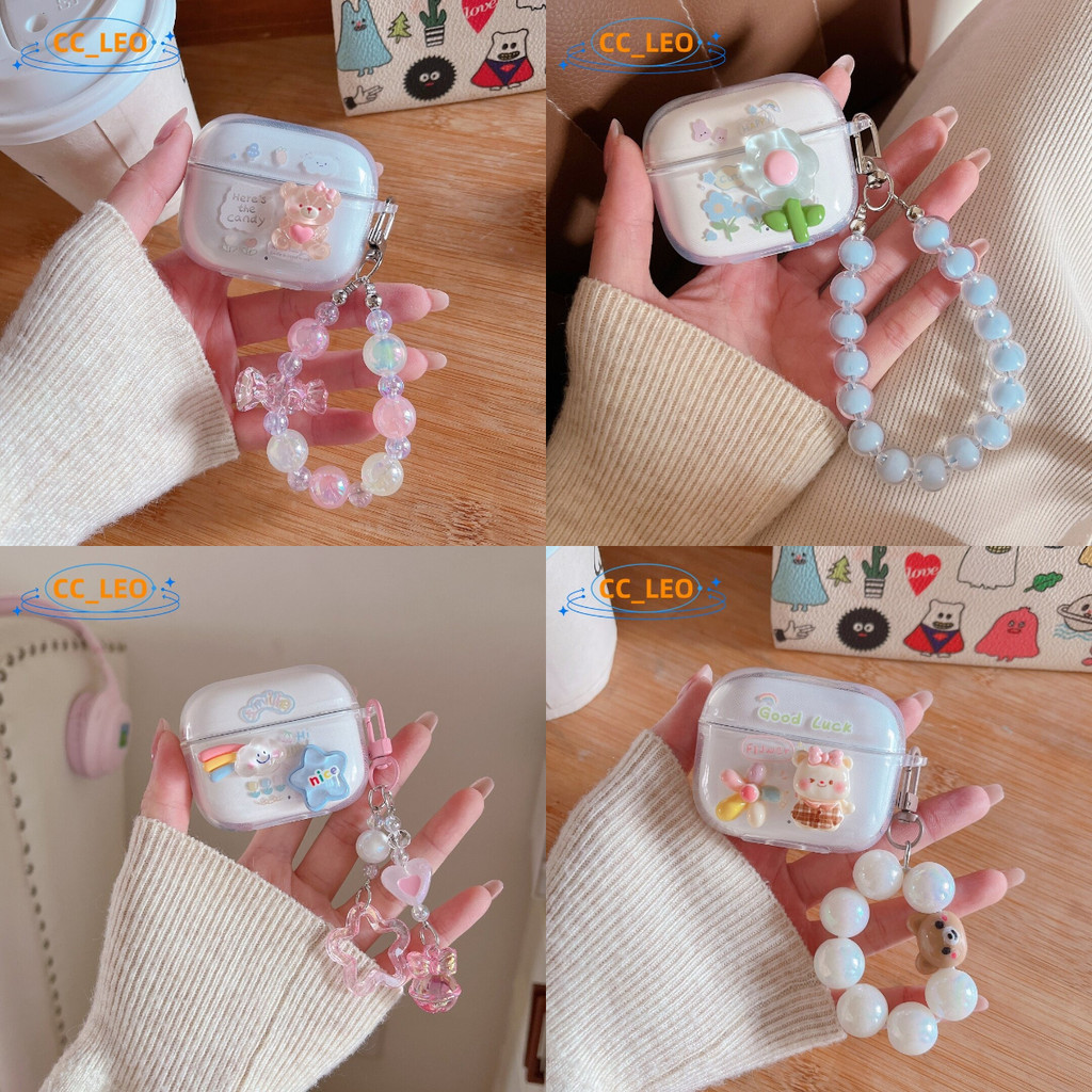 for Edifier EvoBuds Case Cartoon Bracelet Keychain Pendant Cute Panda Puppy Bear Clear Soft Case Sui
