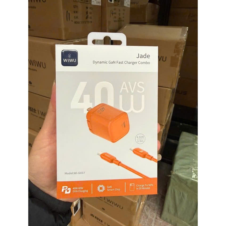 [Chính Hãng] Bộ Sạc Nhanh An Toàn WIWU Jade AVS 40W Wi-G037 (Củ + Cáp) - Công Nghệ GaN, Sạc Nhanh 50