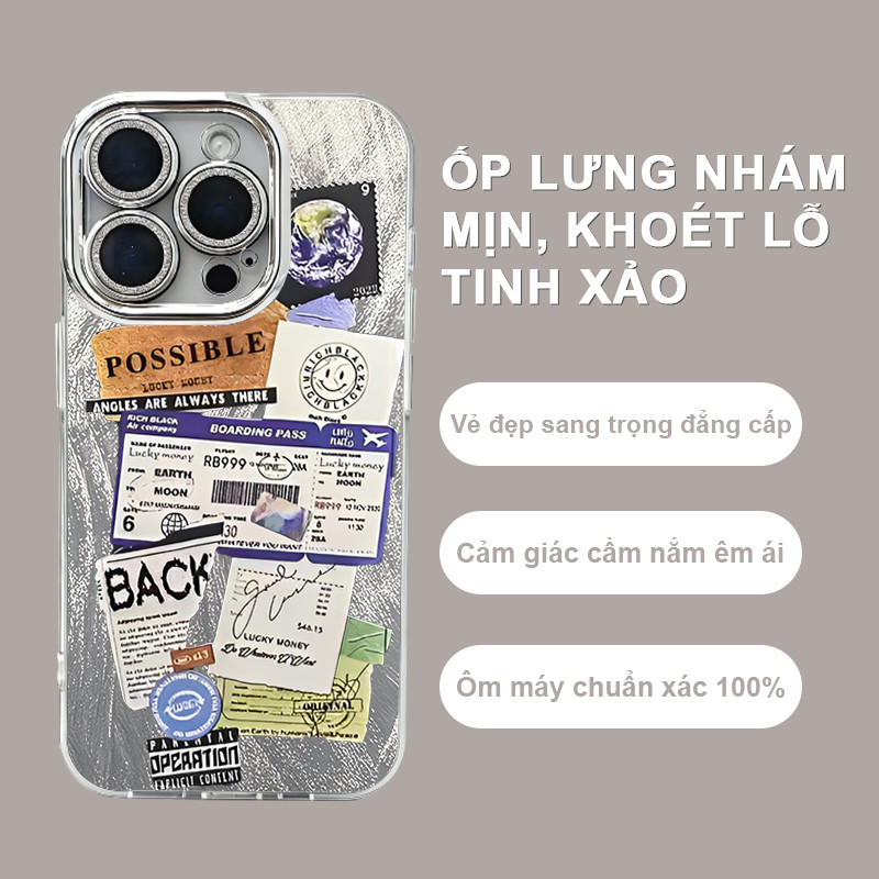 Ốp Lưng iPhone Vé Máy Bay Lucky Money Retro Travel,Sticker Độc Đáo  iP 11/12/13/14/15/16/17/Plus/Air