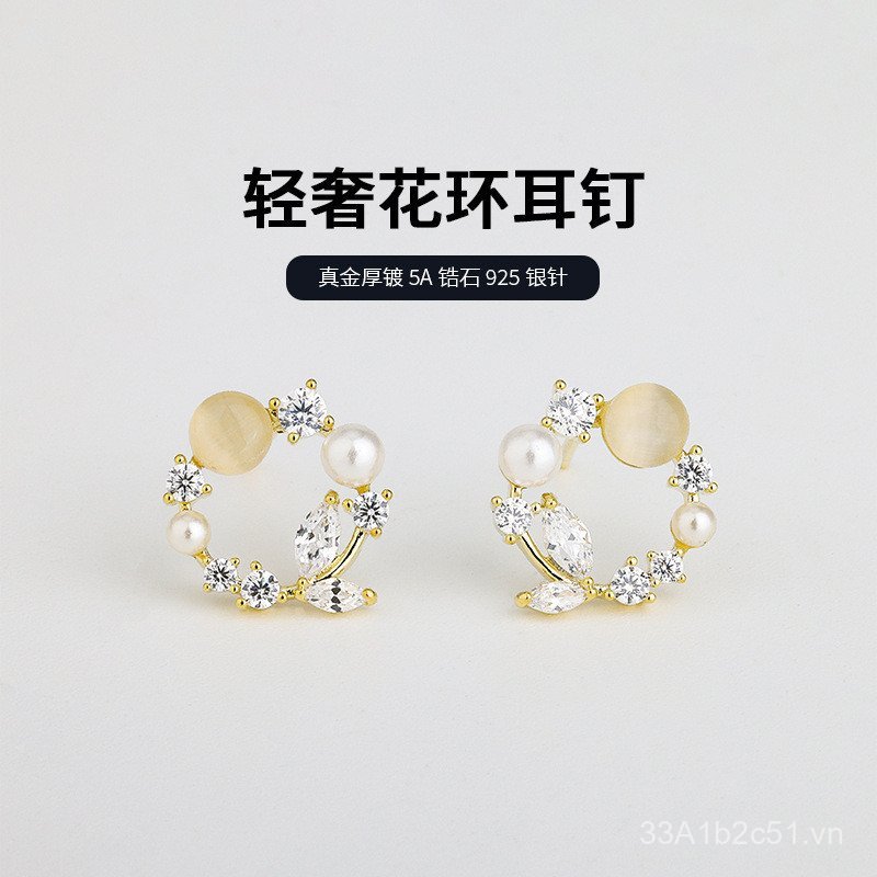 Bông tai Monet Garden Light bạc 925 sang trọng, kèm ngọc trai và đá opal zircon