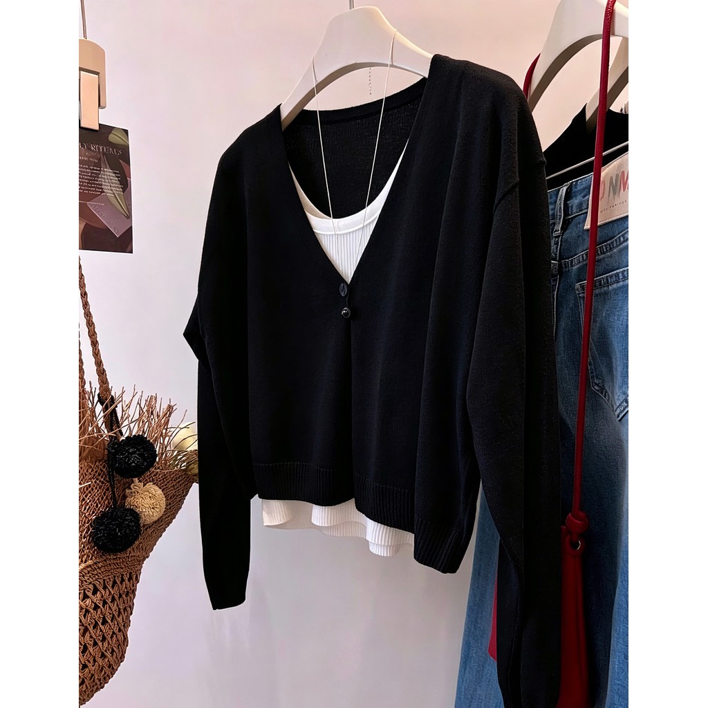 Cardigan nữ mỏng chống nắng mùa hè, cổ chữ V ôm dáng, màu xám | BigBuy360 - bigbuy360.vn