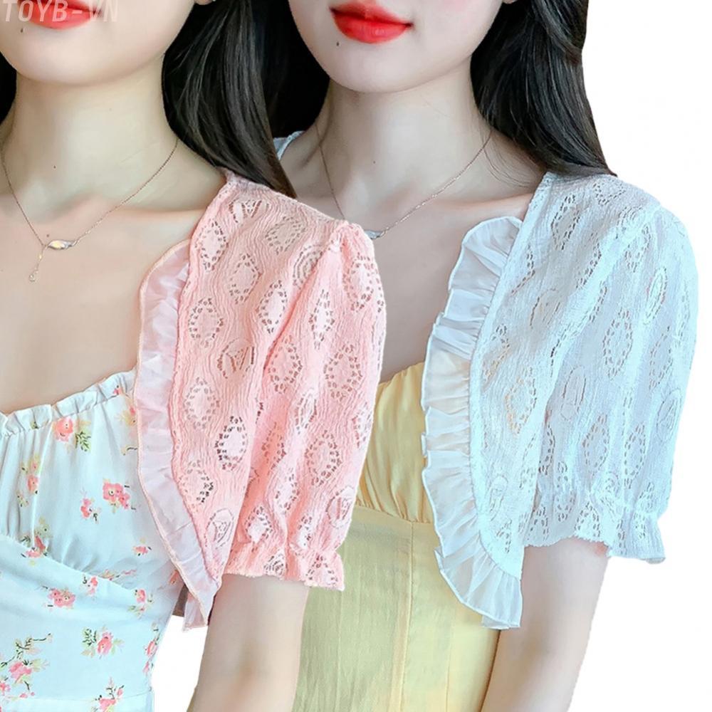 【TOYBOX】Women's Short Sleeve Lace Cardigan Jacket Floral Lace Summer Shrug Bolero (Pink)