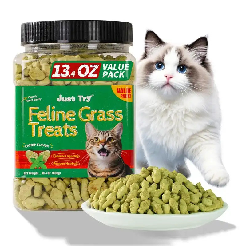Just Try Cat Treats, Cat Grass Treats, Natural Salmon Flavor Healthy Cat Snacks, Training Biscuits T