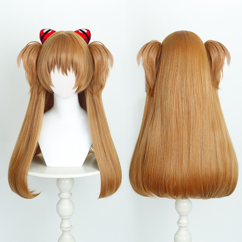 Wig cosplay Asuka Neon Evangelion màu cam đôi đuôi ngựa họa tiết hổ