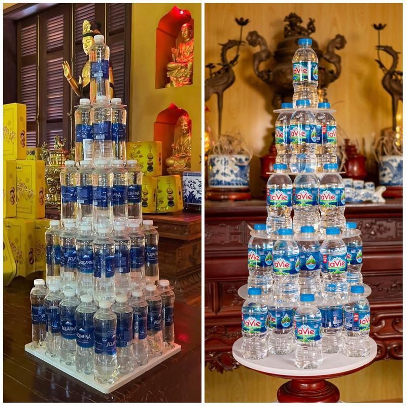 Tháp Nước Mica 5 Tầng Vuông/Tròn - Tháp Cúng Gia Tiên, Đi Chùa, Điện Thờ Cao Cấp