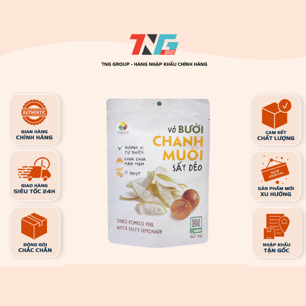 [COMBO 3 GÓI] Vỏ Bưởi Chanh Muối Sấy Dẻo 123Farm - GÓI 50g