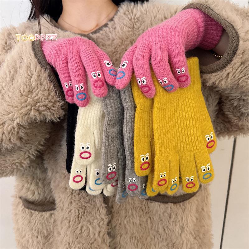 tooppzz Funny Facial Expression Knitted Gloves, Full Finger Mittens, Cartoon Expression Driving Glov