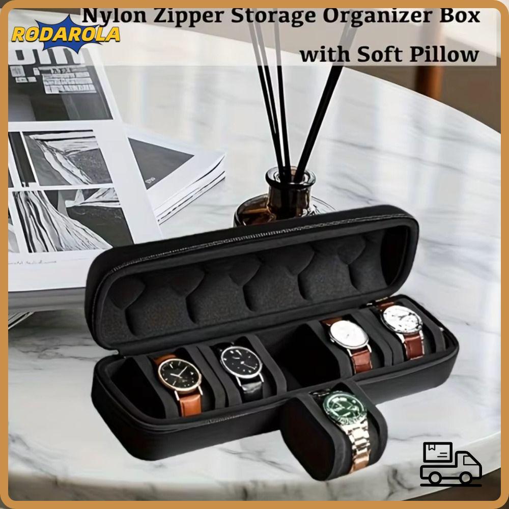 Hộp lưu trữ màn hình đồng hồ RODAROLA, Hộp đựng đồng hồ 5 khe cứng, Di động có gối gắn đồng hồ màu đen để lưu trữ đồng hồ