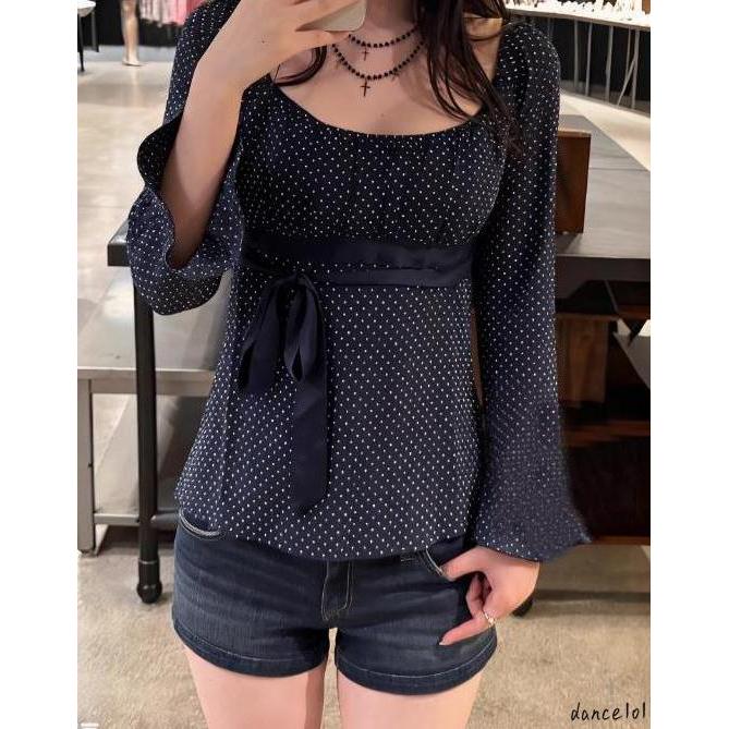 Dance1o1-Áo buộc babydoll dài tay dành cho nữ