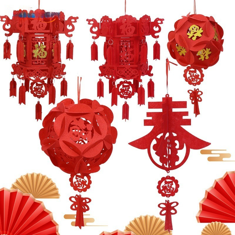 đèn lồng nỉ chữ phúc tự làm, đồ trang trí tết năm ngựa 2026, đèn đỏ handmade tết nguyên đán, trang t