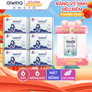  Combo 6 Băng vệ sinh Aiwina siêu mềm ban đêm 33cm gói 6 miếng 