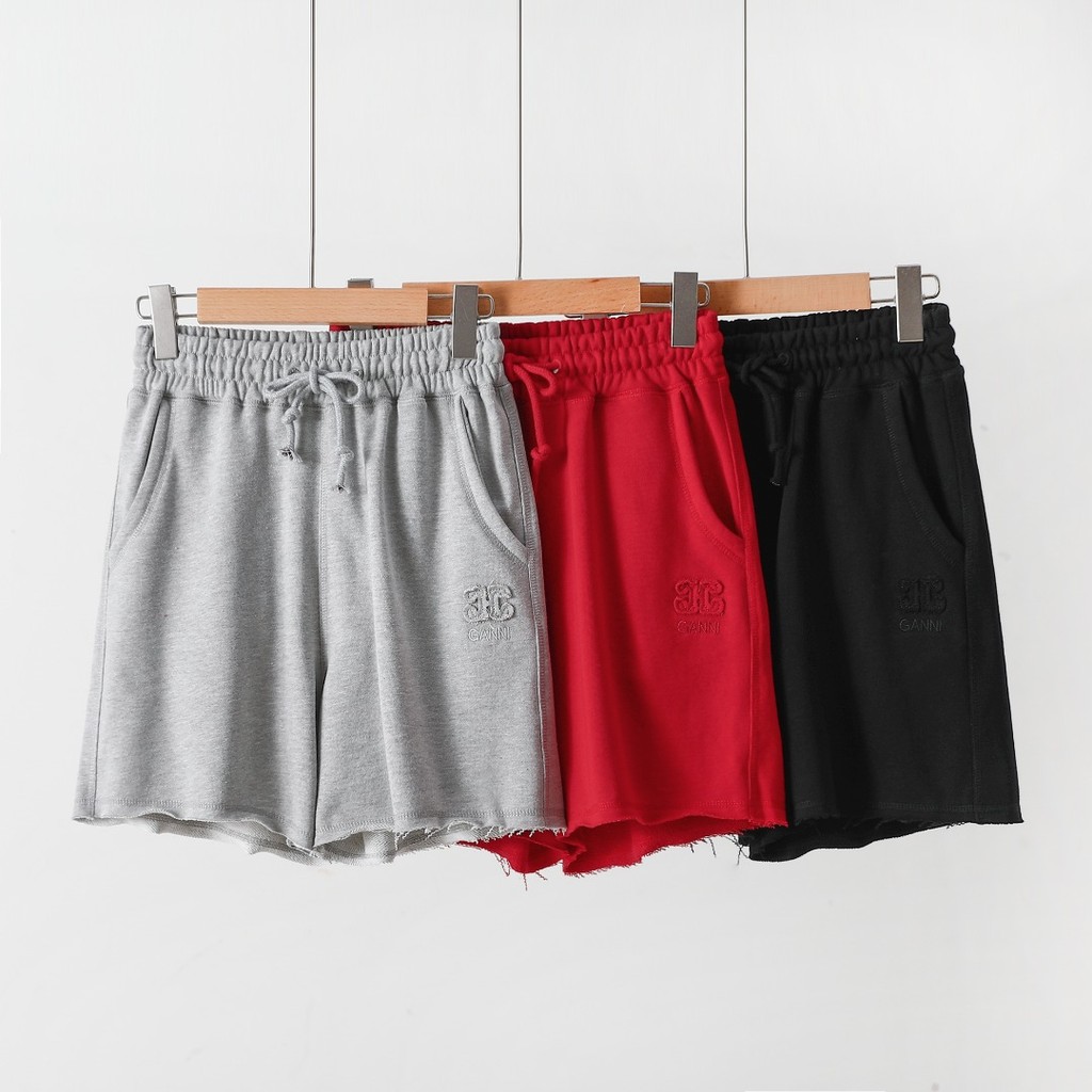 AP6D GAN* Summer Women's Casual Fashion Butterfly logo Gray Drawstring Casual Trendy Rolled Hem Shor