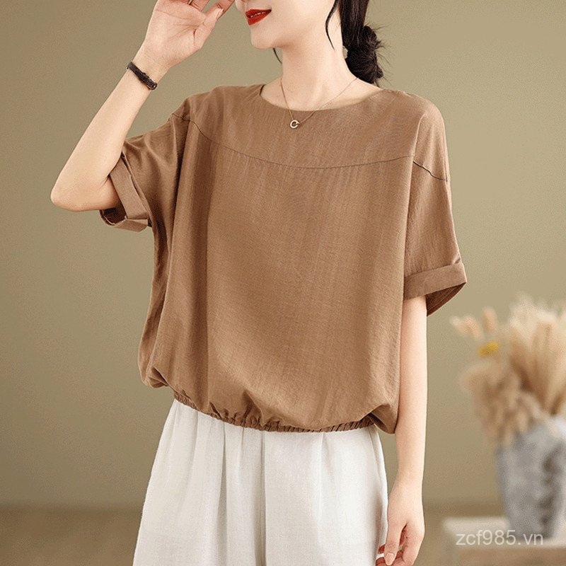 Ao Thun Tay Ngan Nu Mua He 2025, Phong Cach Moi Va Sang Trong, Vai Lanh Cotton Co Cap