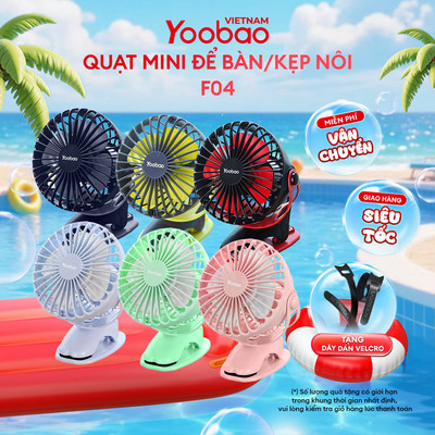 Quạt YOOBAO F04 2500mAh/ 6400mAh Xoay 720 độ đế kẹp đa năng - Bảo hành 12 tháng