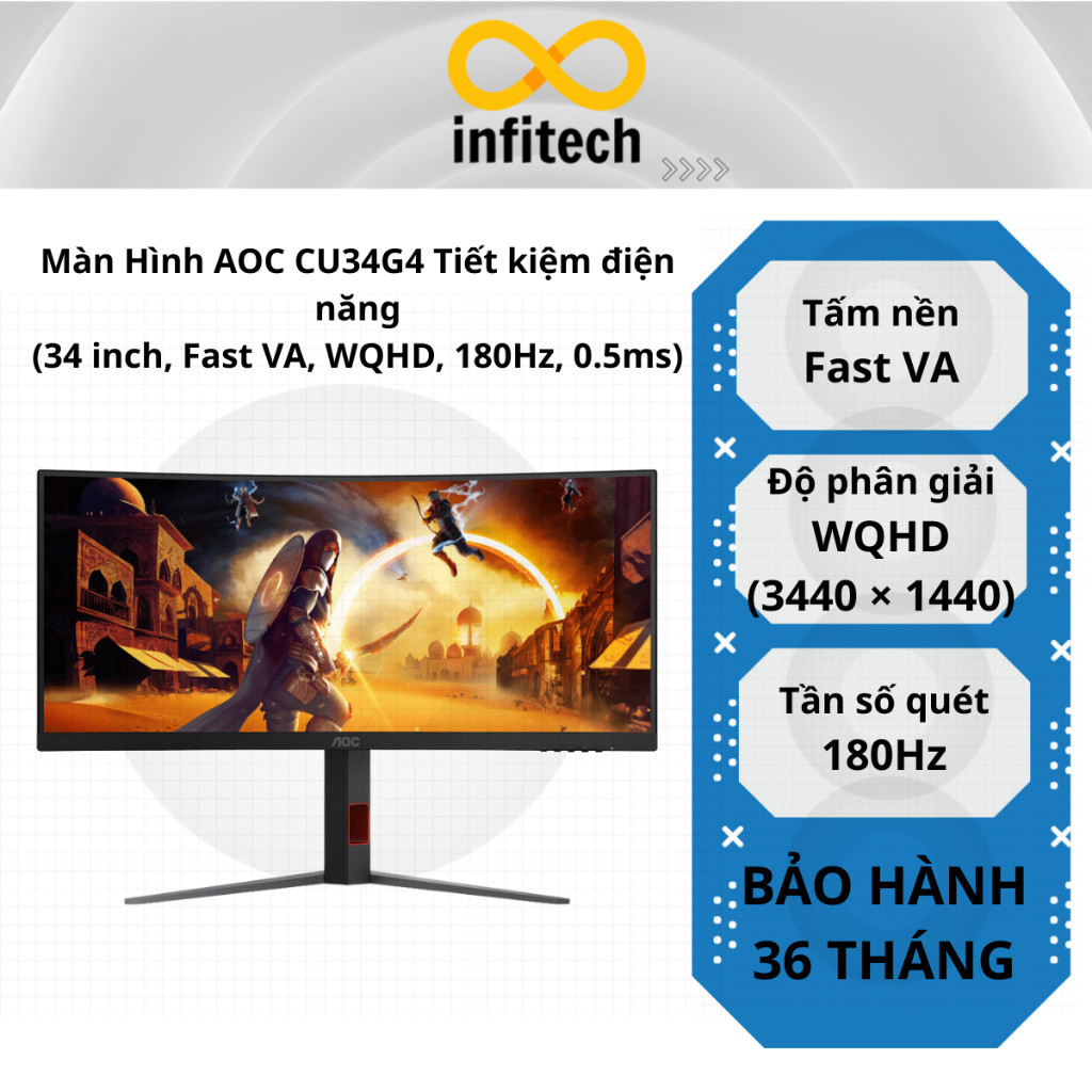 Màn Hình AOC CU34G4 Tiết kiệm điện năng (34 inch, Fast VA, WQHD, 180Hz, 0.5ms) - Hàng Chính Hãng