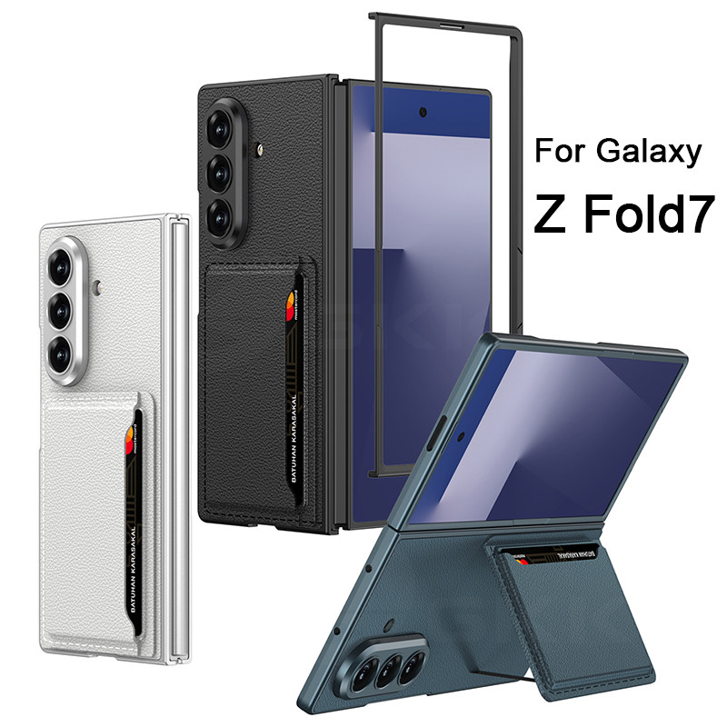 Ốp Da Trơn Siêu Mỏng LUSHUO Cho Galaxy Z Fold 7 Thẻ Gói Đựng Ốp điện thoại Cứng Cho Galaxy Z Fold7