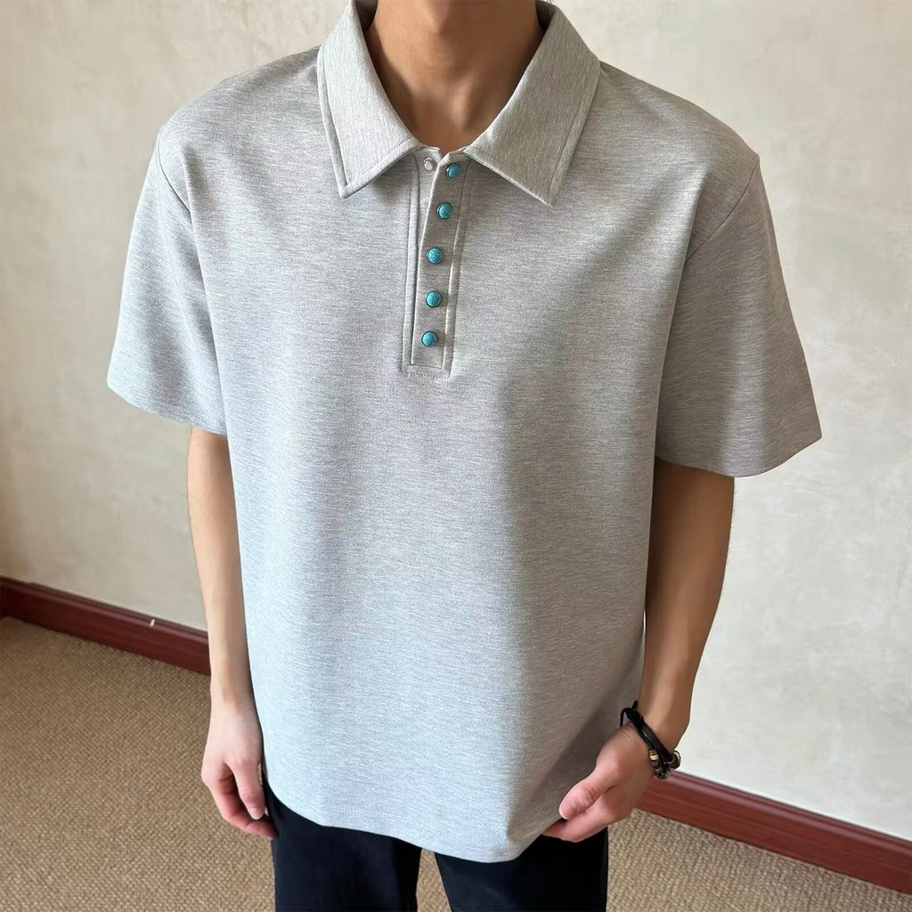 Công Sở Thoải Mái Co Giãn Cotton Ve Áo Sơ Mi POLO Tay Ngắn Nam Mùa Hè Màu Trơn Phù Hợp Với Ve Áo Top