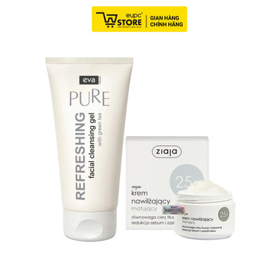 Combo Gel Rửa Mặt Eva Natura 150ml Và Kem Dưỡng Ẩm Hỗ Trợ Giảm Dầu Dành Cho Da Dầu, Mụn Ziaja 50ml