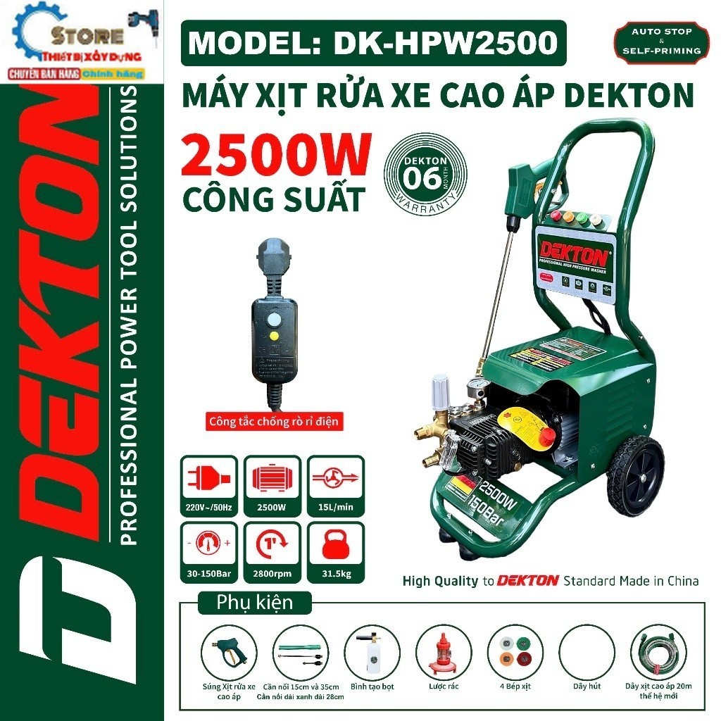 Máy Xịt Rửa Công Nghiệp Cao Áp 2500W - Dekton HPW2500 Store thiết bị dekton