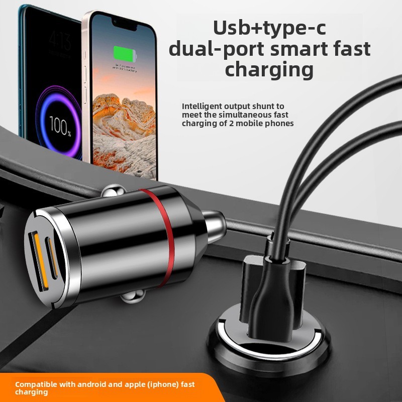 New Pull Ring Invisible Car Charger PD30W Car Charger100W Mini Super Fast Charging Multi-Function Ca