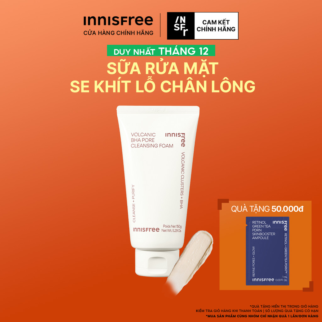 Sữa rửa mặt tro núi lửa sạch sâu se khít lỗ chân lông INNISFREE Volcanic Pore BHA Cleansing Foam 150g