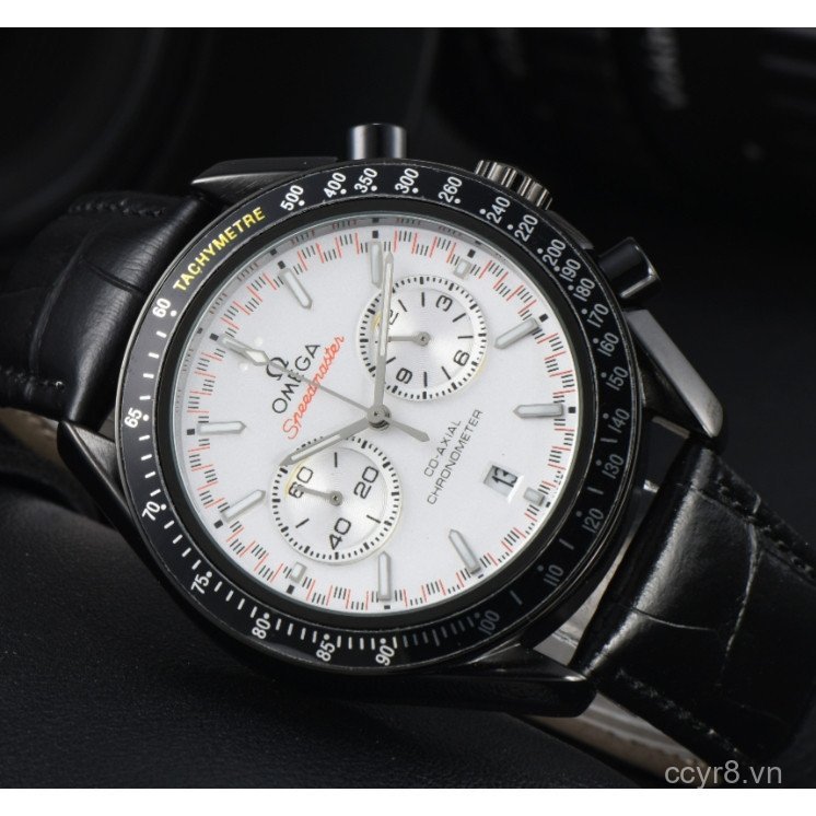 OMEGA OMEGA Đĩa Bay Series Tự Động Cơ Chuyển Động Đồng Hồ Nam Rui Đồng Hồ Mặt Số Đen Dây Da Cá Sấu I