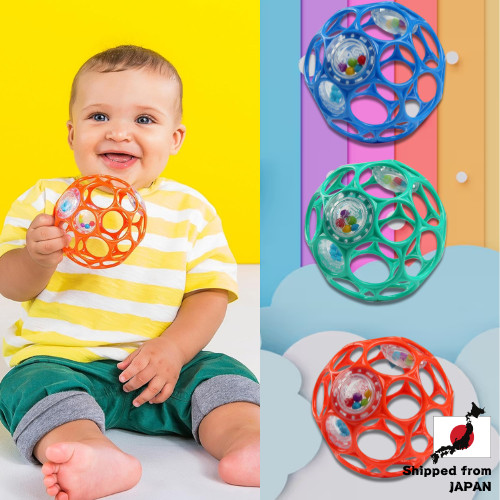 Bright Starts Oball Rattle Baby Toy - Soft Teether and Rattle for Strollers (0 Months +) - Perfect G