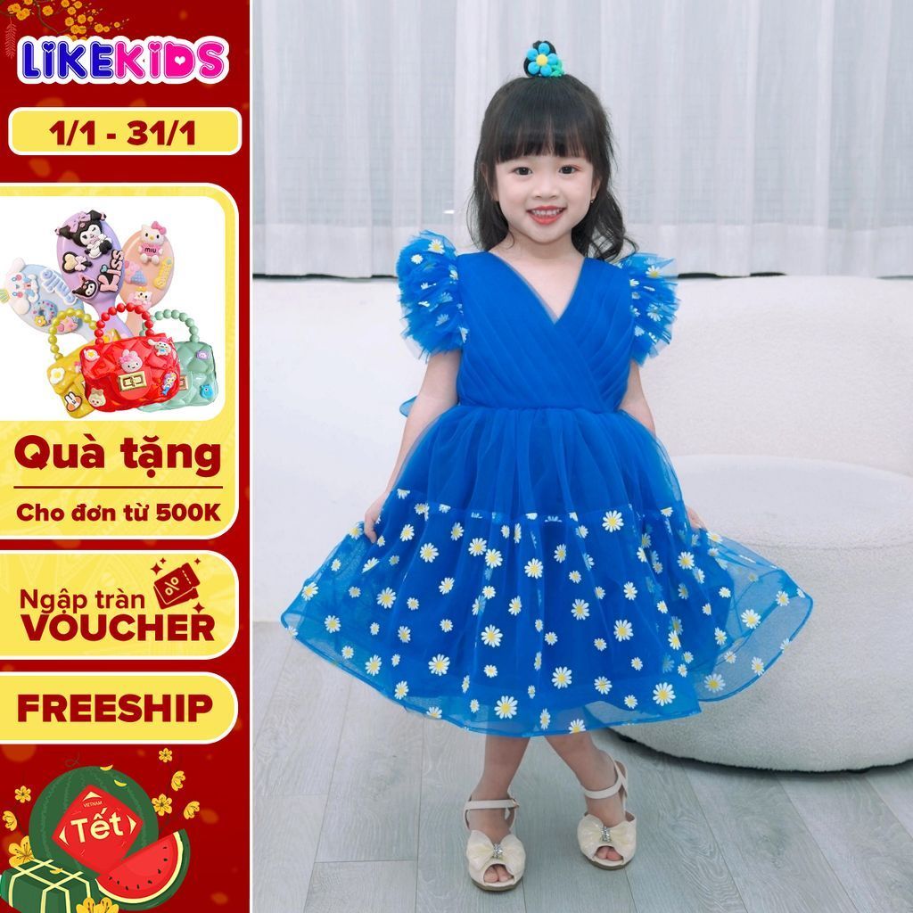 Đầm công chúa, váy bé gái họa tiết tùng hoa cúc L47 - Likekids