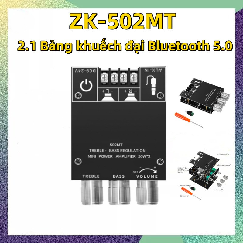 【COD】ZK-502MT Bộ Khuếch Đại Âm Thanh mini ZK 502MT bluetooth 5.0 2x50W mạch 2.1