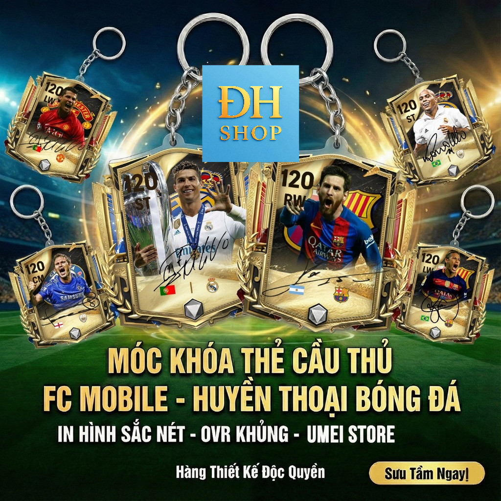 Móc Khóa Chữ Ký FC Mobile Móc Khóa Bóng Đá Thẻ Cầu Thủ Messi, Ronaldo, Neymar phiên bản chữ ký