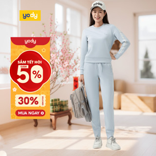   Bộ đồ nỉ nữ YODY set thể thao tay raglan áo cổ tròn chất vải nhẹ xốp mềm mại co giãn WASL25F005 