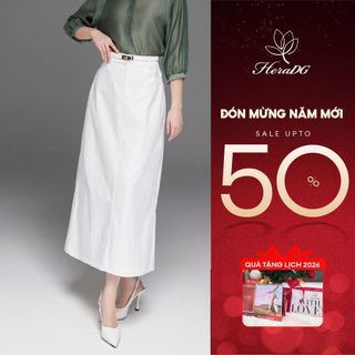  Chân váy trắng suông dài trẻ trung HeraDG thiết kế dáng midi xẻ sau chất liệu kaki cao cấp SJPBE1018 