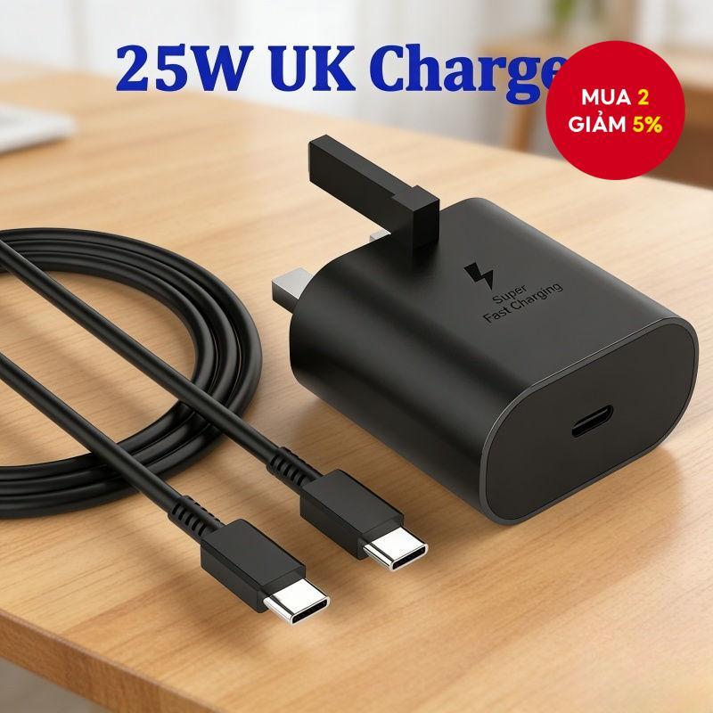 Bộ sạc siêu nhanh 25W với cáp Type C cho Samsung Galaxy S25 S24 S23 S22 Ultra Note 20
