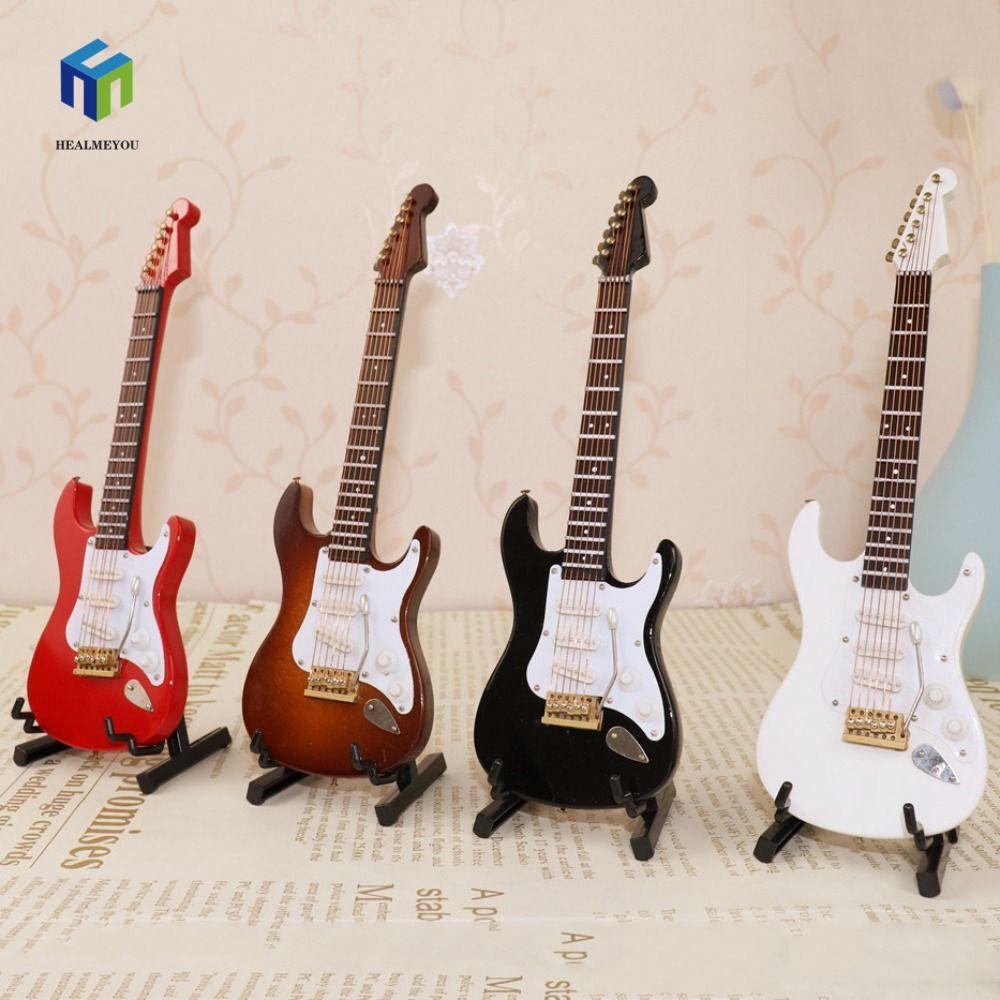 HEALMEYOU Nhà Búp Bê Thu Nhỏ Đàn Guitar, Nhạc Cụ Bằng Gỗ Mini Gỗ Đàn Guitar Điện, Mini Vintage Đàn G