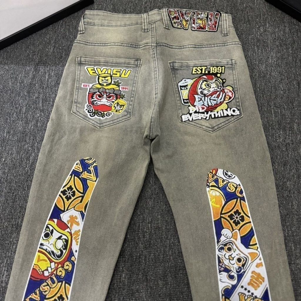EVISU1306 Quần jean thêu dáng ôm vừa vặn cho nam