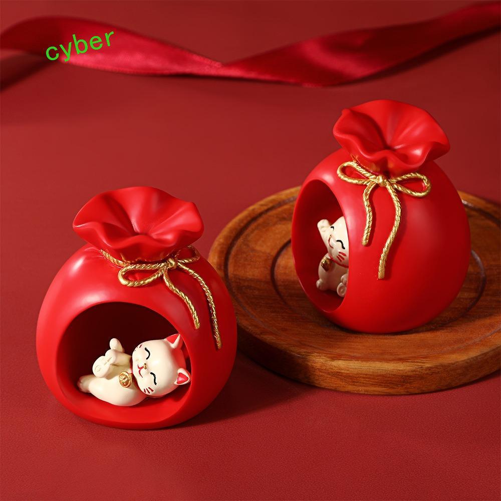 CYBERLINX Đồ trang trí Maneki-neko, Phim hoạt hình sáng tạo Đồ thủ công điêu khắc mèo may mắn, Quà t