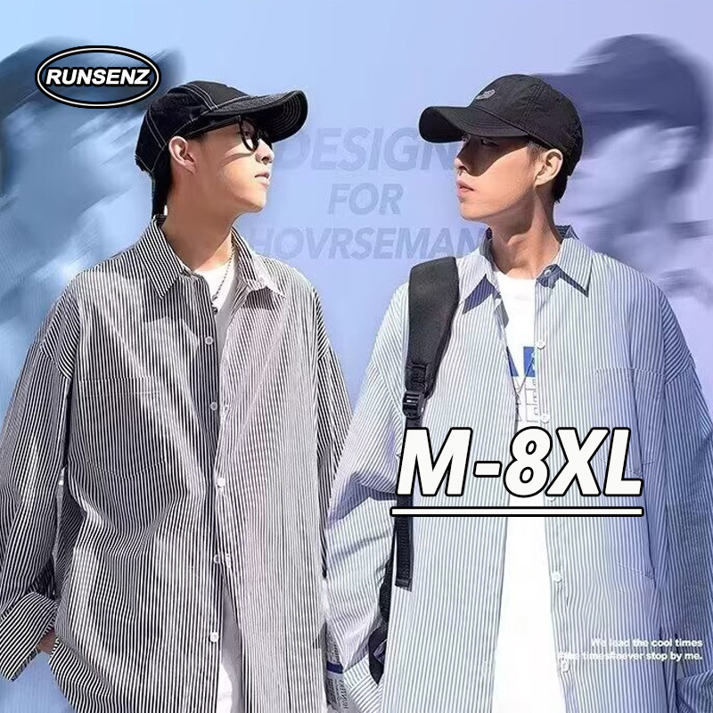 M-8XL Áo sơ mi nam phong cách Hàn Quốc, áo sọc size lớn đến XL
