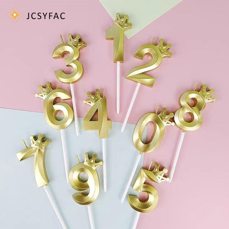 JCSYFAC 1 Chiếc Vương Miện Vàng Kỹ Thuật Số Nến Bánh Sinh Nhật Trẻ Em Tiệc Sinh Nhật Bánh Cưới Nến 0